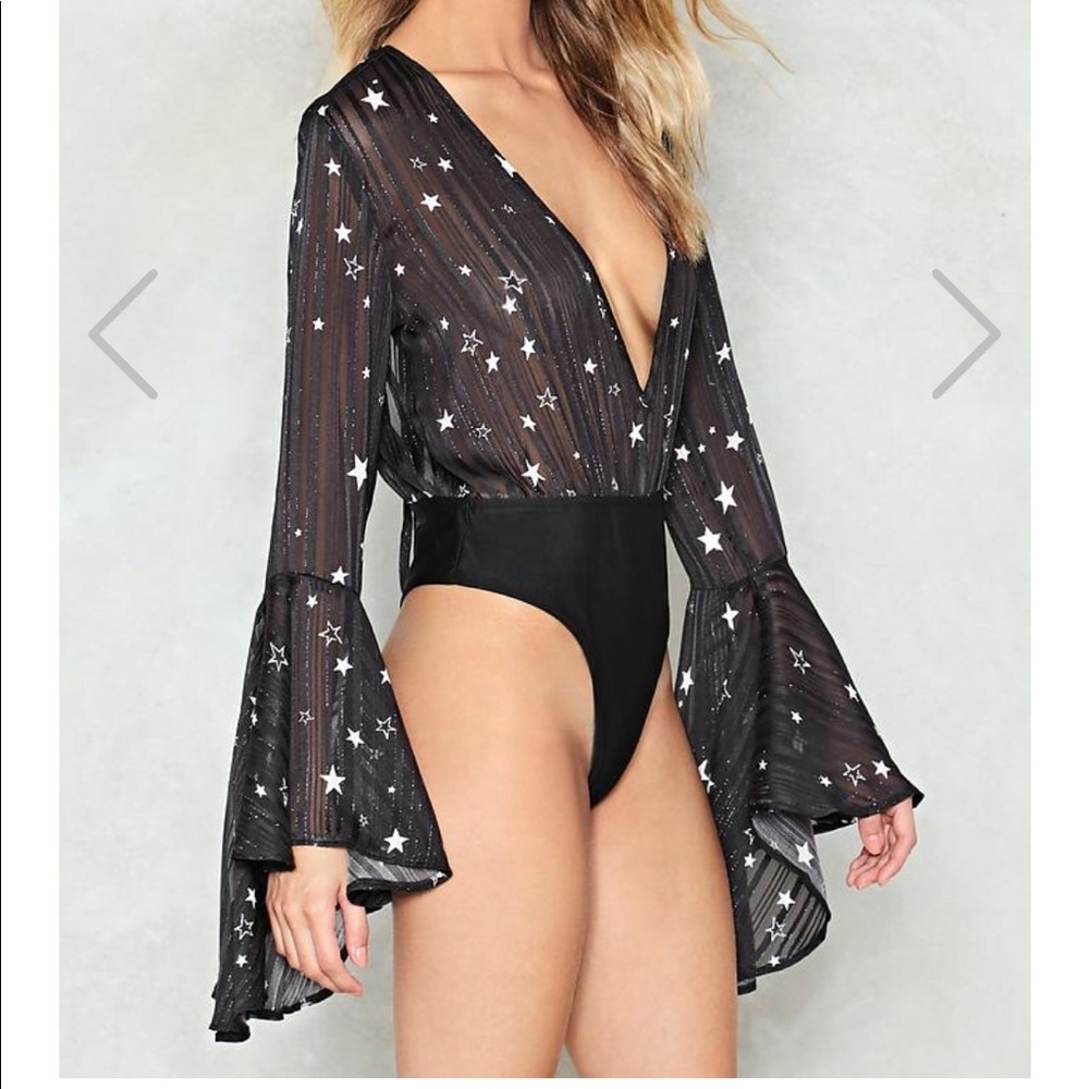 NWT Black mesh bell sleeved body suit